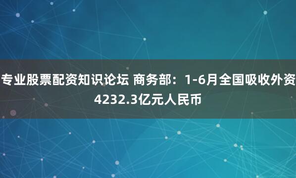 专业股票配资知识论坛 商务部：1-6月全国吸收外资4232.3亿元人民币